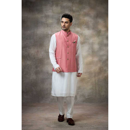 Rivaar by Rocky Star Solid Pink Kurta with Pant and Nehru Jacket (Set of 3)