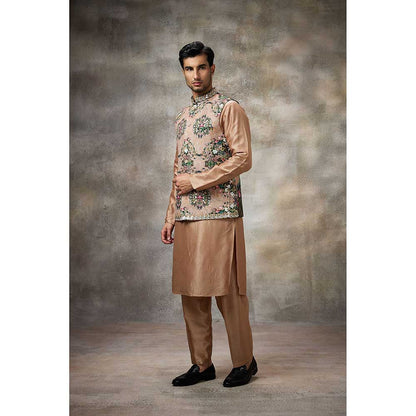 Rivaar by Rocky Star Beige Floral Kurta with Pant and Nehru Jacket (Set of 3)