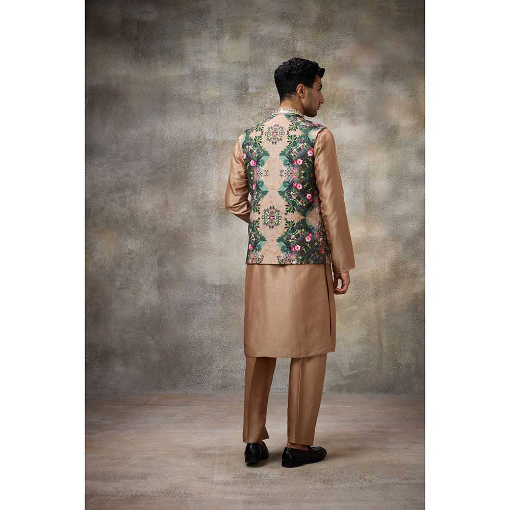 Rivaar by Rocky Star Beige Floral Kurta with Pant and Nehru Jacket (Set of 3)