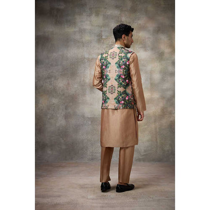 Rivaar by Rocky Star Beige Floral Kurta with Pant and Nehru Jacket (Set of 3)