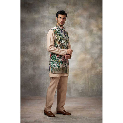 Rivaar by Rocky Star Beige Printed Kurta with Pant and Nehru Jacket (Set of 3)
