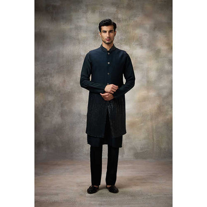 Rivaar by Rocky Star Navy Blue Embellished Kurta with Pant and Nehru Jacket (Set of 3)