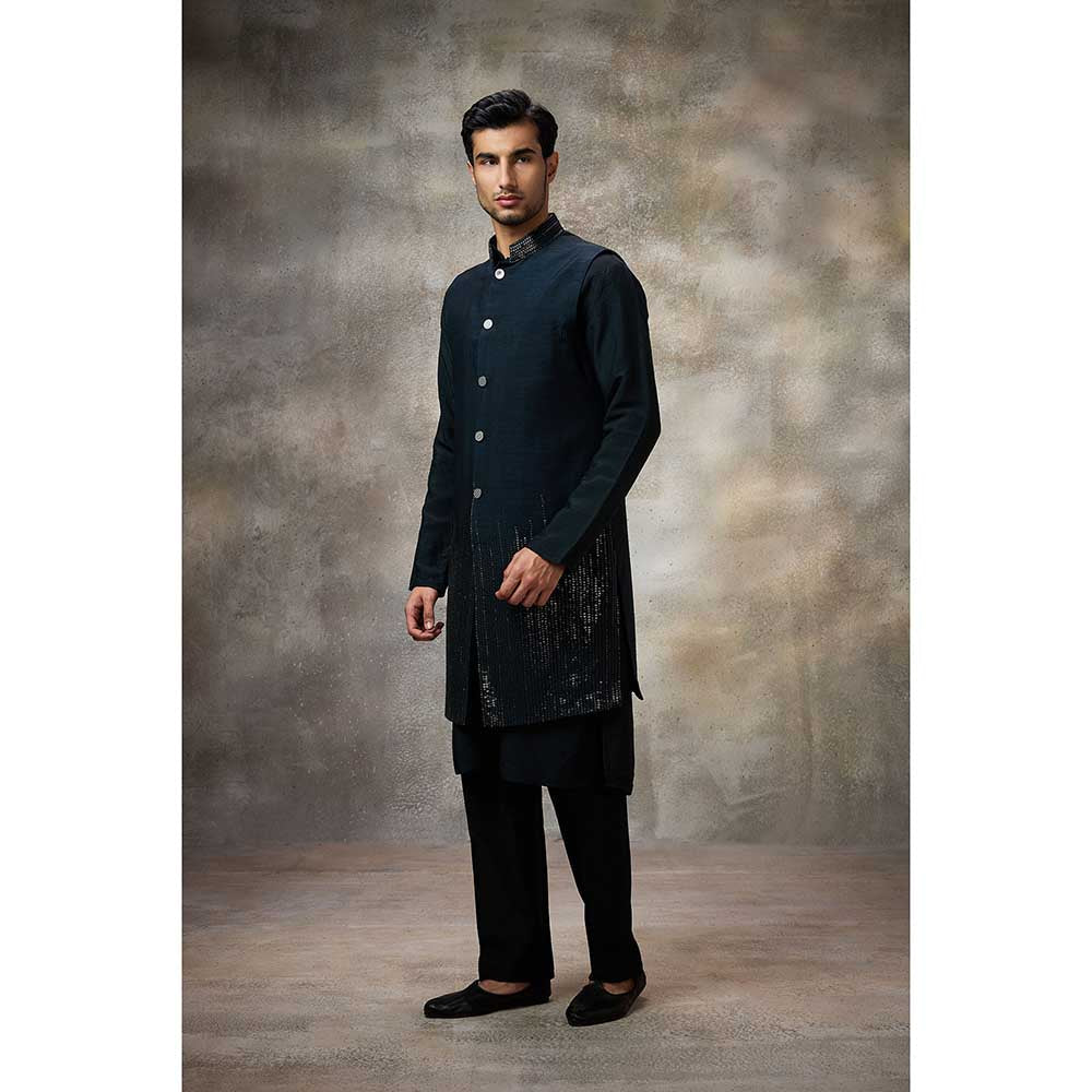 Rivaar by Rocky Star Navy Blue Embellished Kurta with Pant and Nehru Jacket (Set of 3)