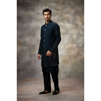 Rivaar by Rocky Star Navy Blue Embellished Kurta with Pant and Nehru Jacket (Set of 3)