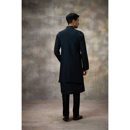 Rivaar by Rocky Star Navy Blue Embellished Kurta with Pant and Nehru Jacket (Set of 3)