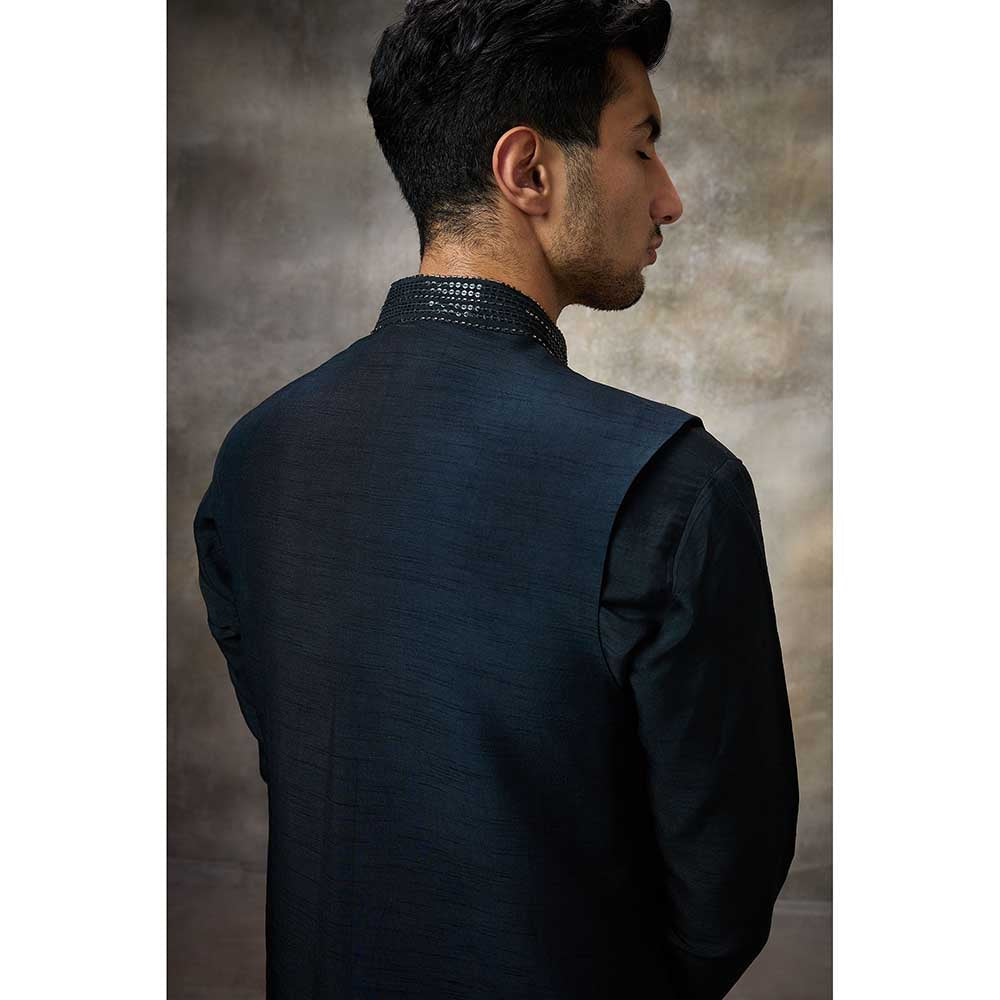 Rivaar by Rocky Star Navy Blue Embellished Kurta with Pant and Nehru Jacket (Set of 3)