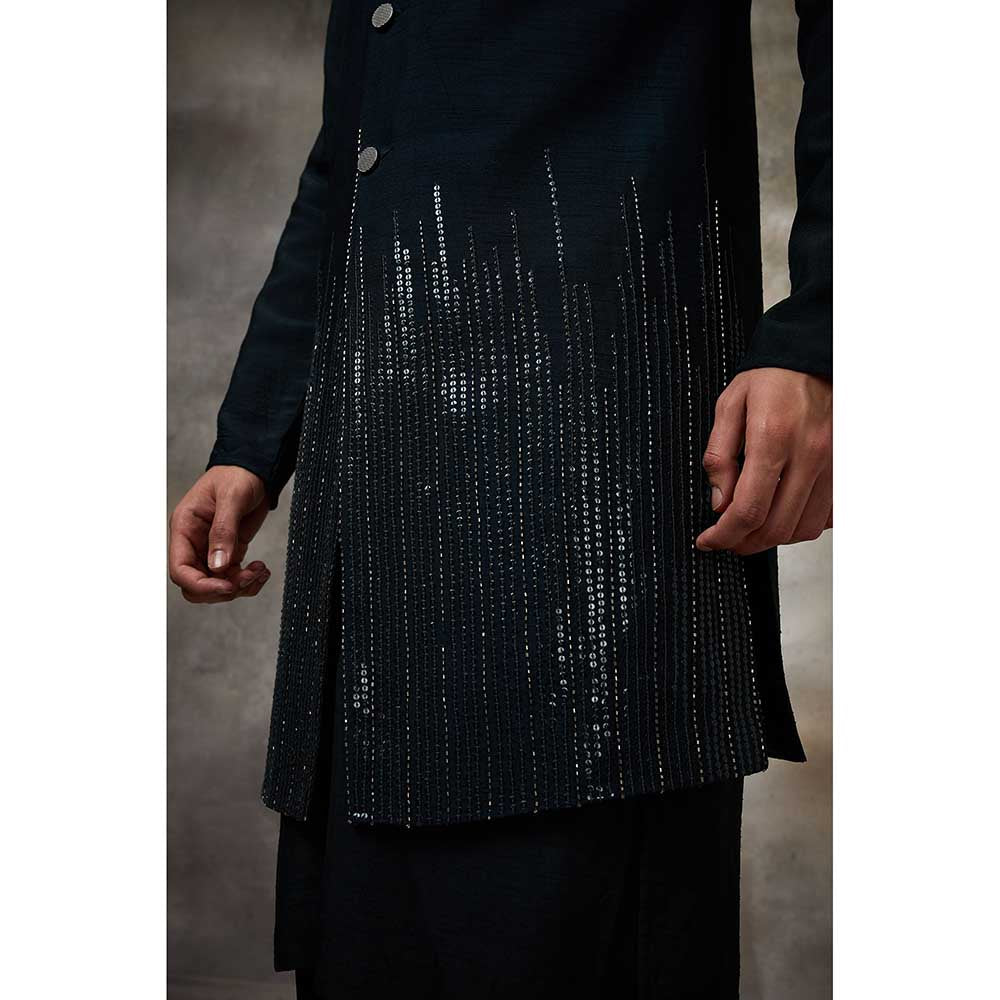 Rivaar by Rocky Star Navy Blue Embellished Kurta with Pant and Nehru Jacket (Set of 3)