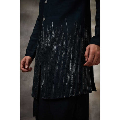 Rivaar by Rocky Star Navy Blue Embellished Kurta with Pant and Nehru Jacket (Set of 3)