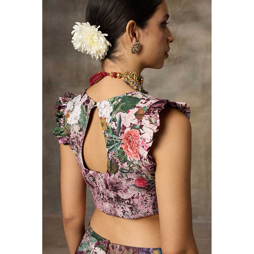 Rivaar by Rocky Star Maroon Botanical Print Lehenga with Blouse (Set of 2)