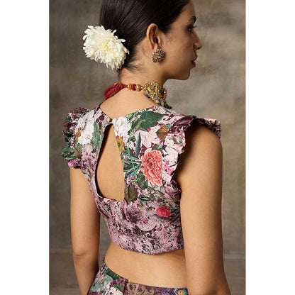 Rivaar by Rocky Star Maroon Botanical Print Lehenga with Blouse (Set of 2)