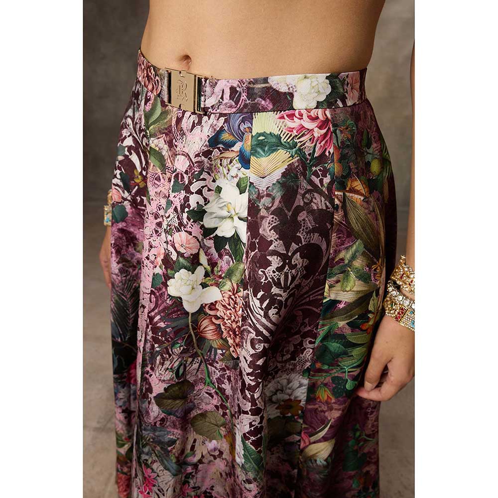 Rivaar by Rocky Star Maroon Botanical Print Lehenga with Blouse (Set of 2)