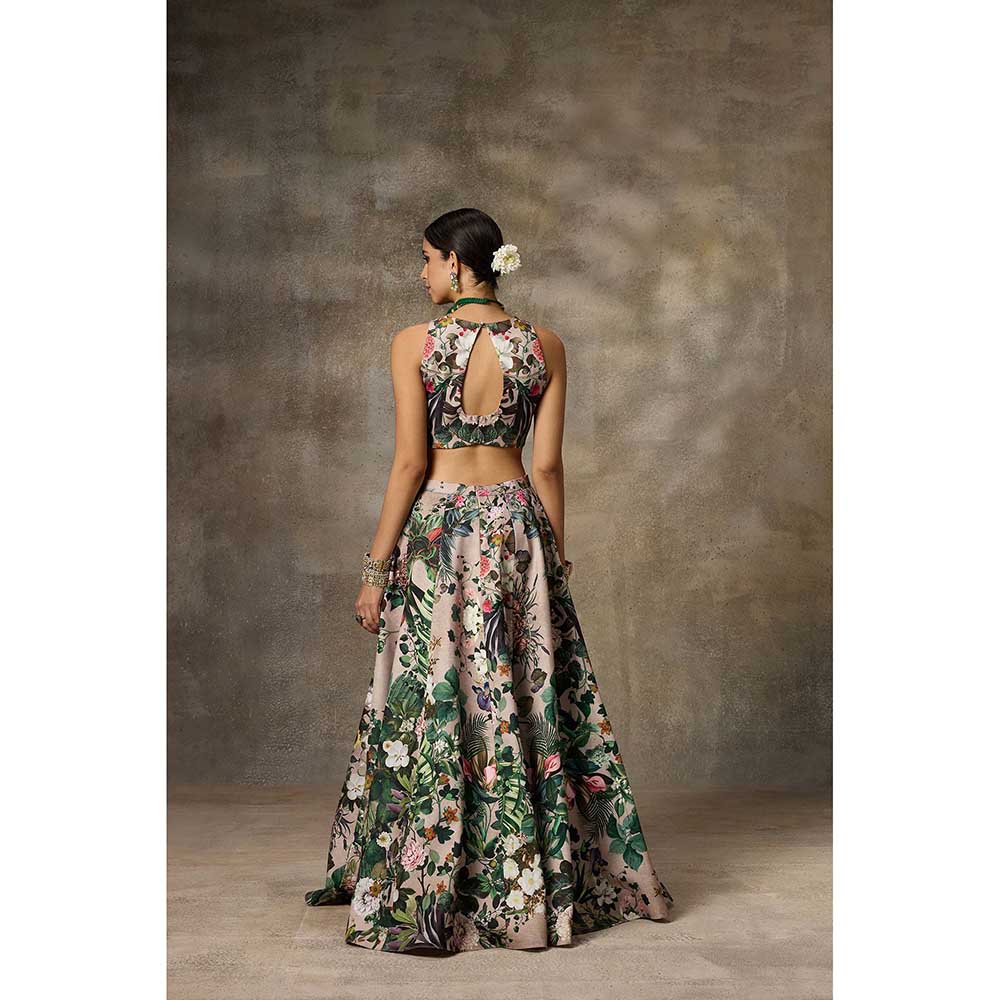 Rivaar by Rocky Star Green Floral Print Blouse with Lehenga (Set of 2)