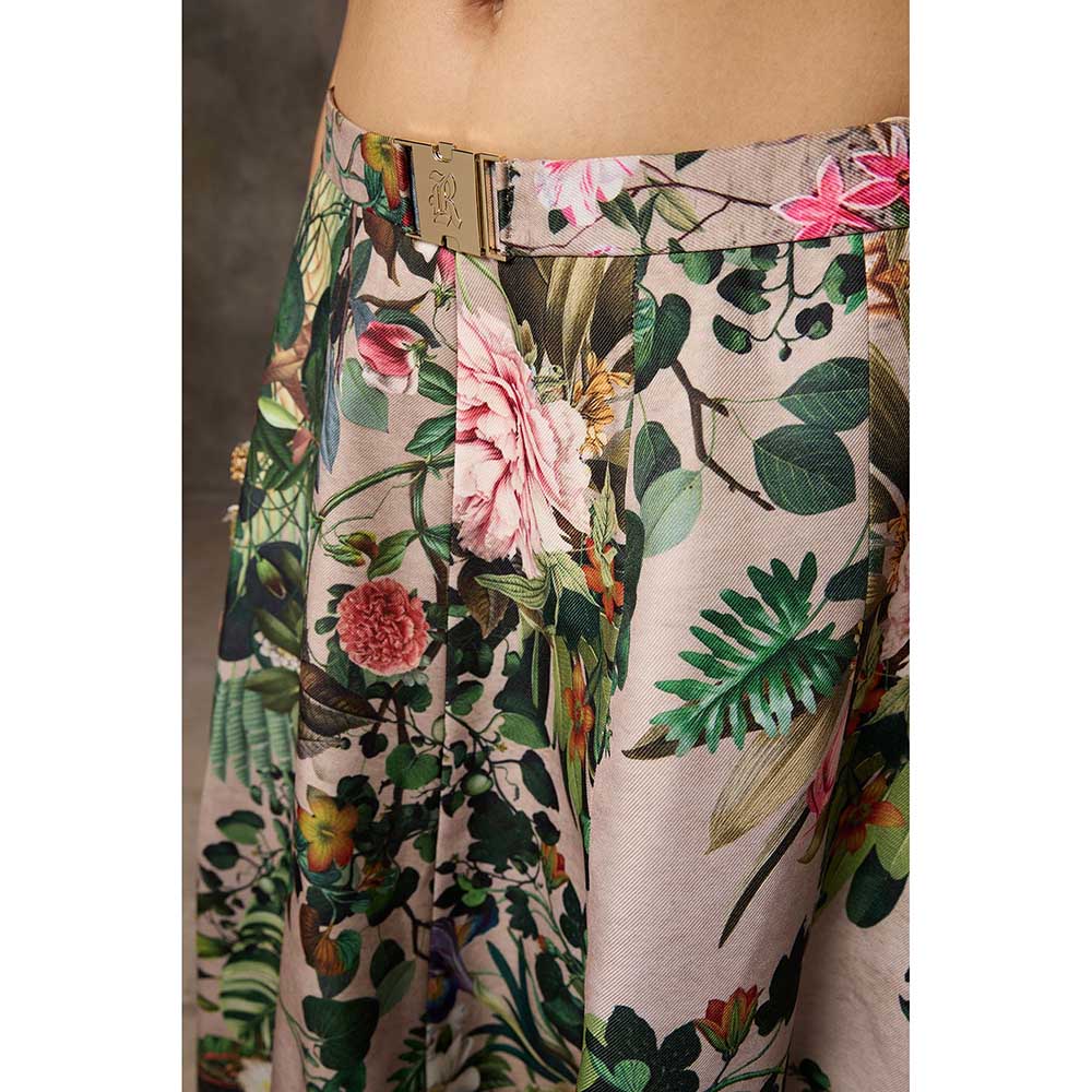 Rivaar by Rocky Star Green Floral Print Blouse with Lehenga (Set of 2)