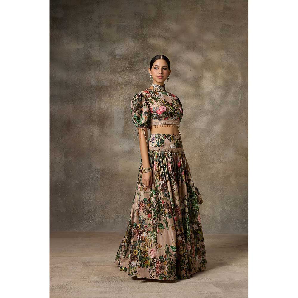 Rivaar by Rocky Star Beige Floral Print Lehenga with Crop Top (Set of 2)