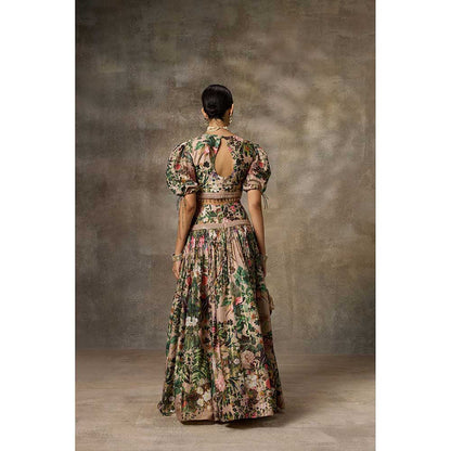 Rivaar by Rocky Star Beige Floral Print Lehenga with Crop Top (Set of 2)