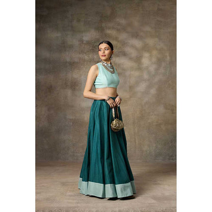 Rivaar by Rocky Star Solid Teal Blouse with Lehenga (Set of 2)