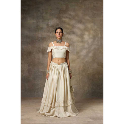 Rivaar by Rocky Star Ivory Ruffled Blouse with 'lehenga (Set of 2)