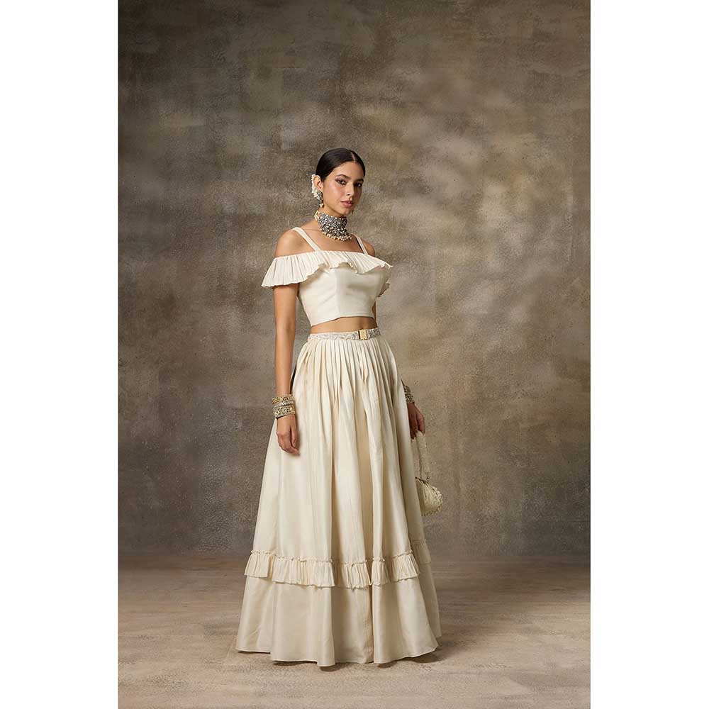 Rivaar by Rocky Star Ivory Ruffled Blouse with 'lehenga (Set of 2)
