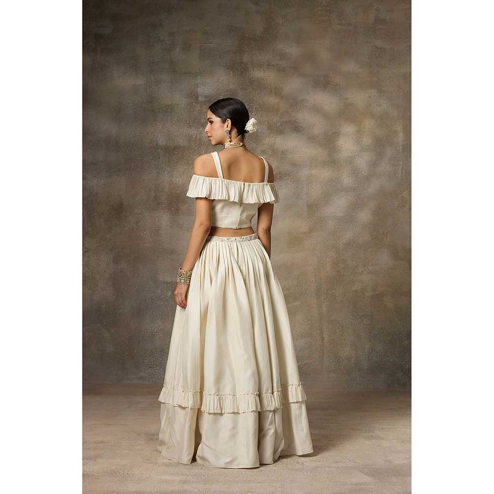 Rivaar by Rocky Star Ivory Ruffled Blouse with 'lehenga (Set of 2)