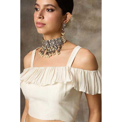 Rivaar by Rocky Star Ivory Ruffled Blouse with 'lehenga (Set of 2)