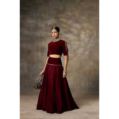 Rivaar by Rocky Star Maroon Solid Blouse with Lehenga (Set of 2)