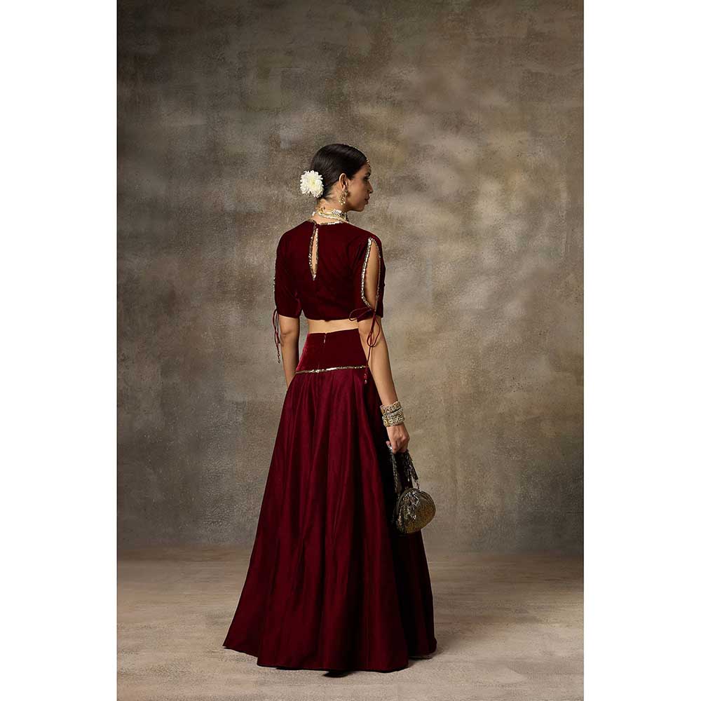 Rivaar by Rocky Star Maroon Solid Blouse with Lehenga (Set of 2)