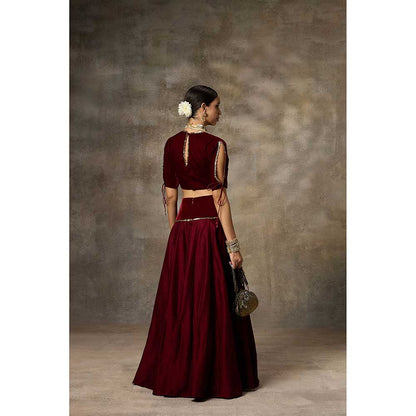 Rivaar by Rocky Star Maroon Solid Blouse with Lehenga (Set of 2)