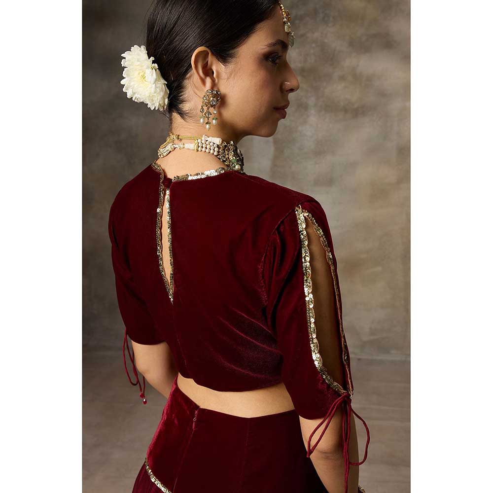 Rivaar by Rocky Star Maroon Solid Blouse with Lehenga (Set of 2)