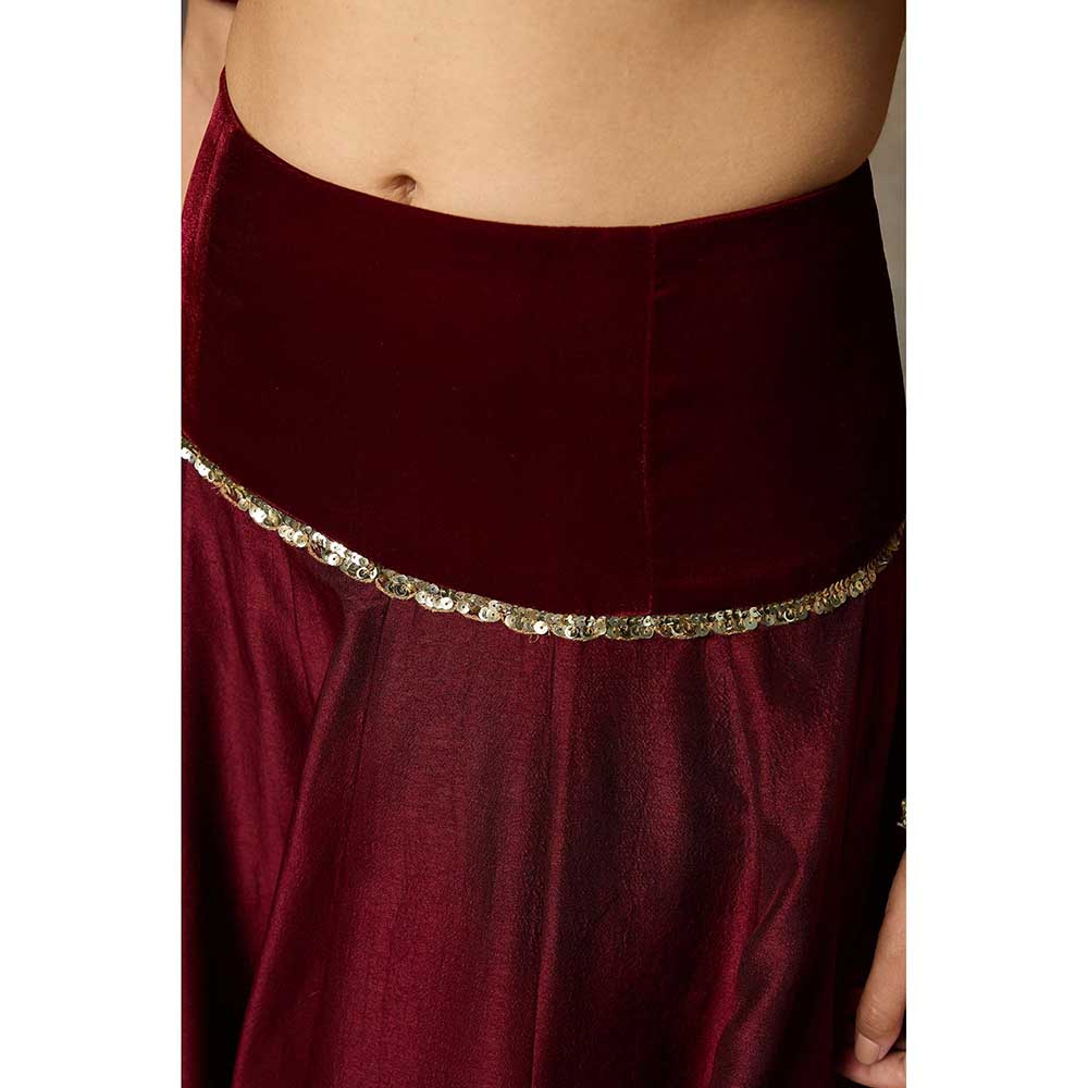 Rivaar by Rocky Star Maroon Solid Blouse with Lehenga (Set of 2)