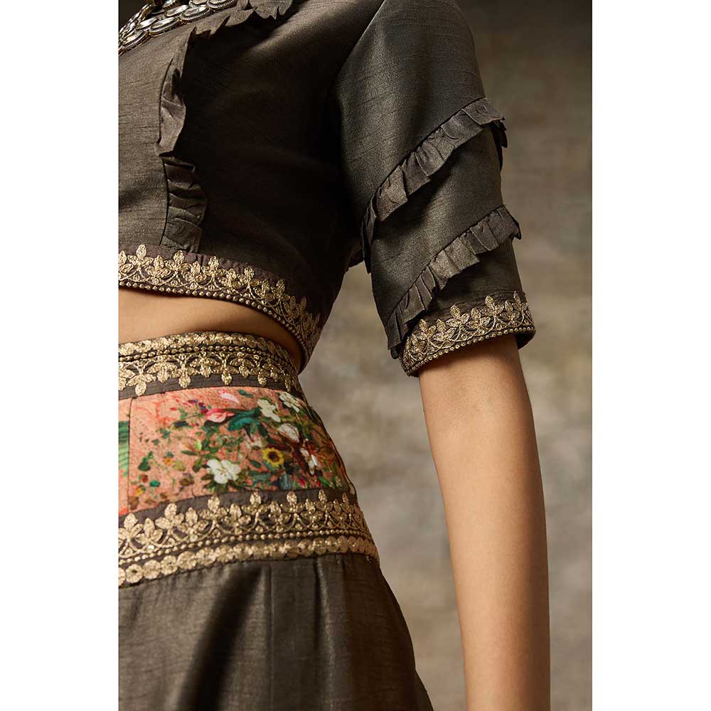Rivaar by Rocky Star Grey Blouse with Lehenga (Set of 2)