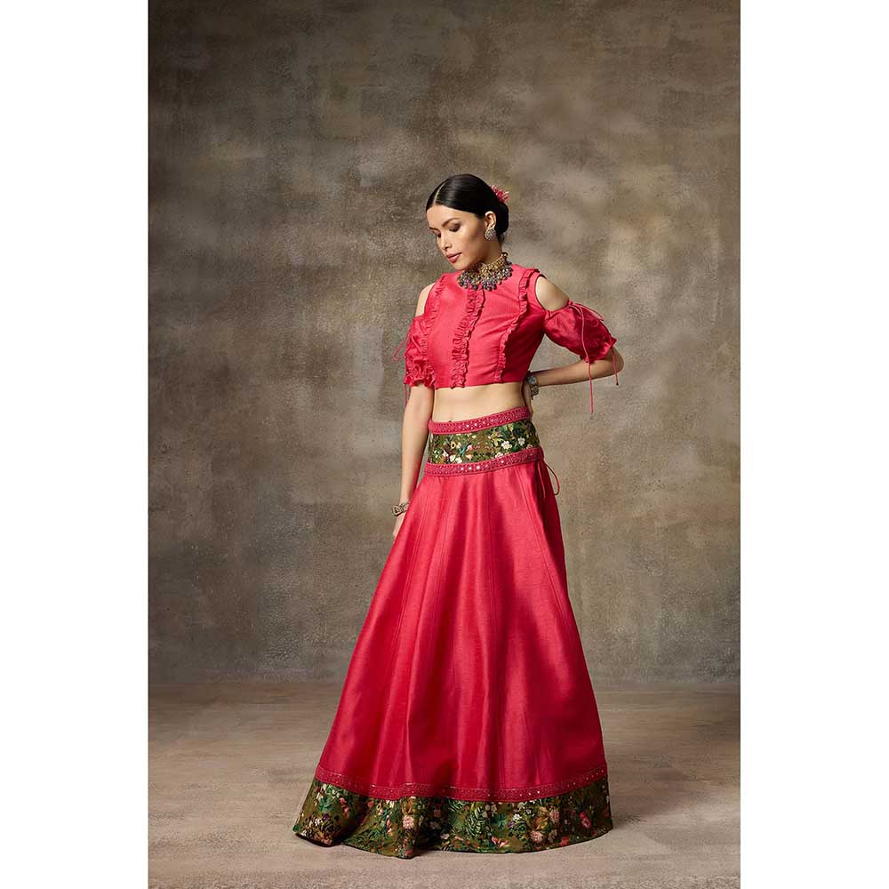 Rivaar by Rocky Star Pink Blouse with Lehenga (Set of 2)