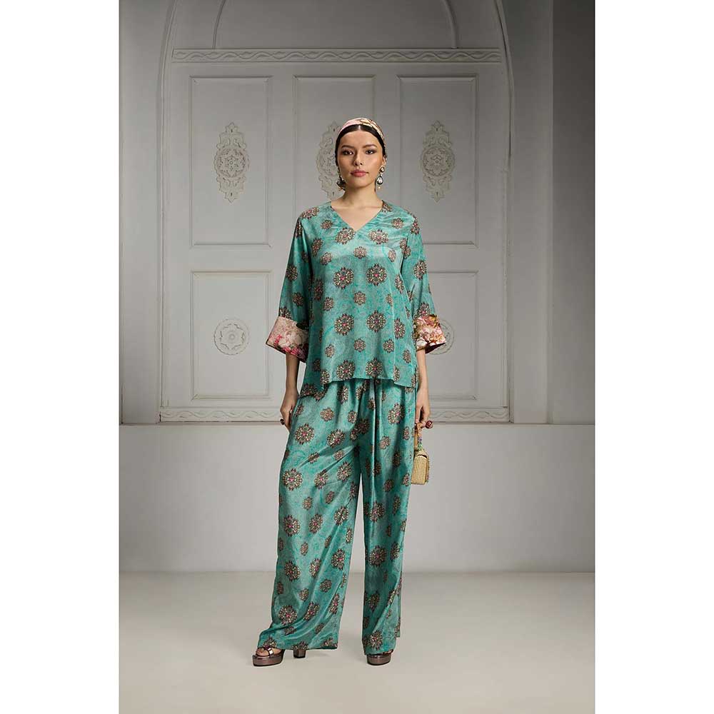 Rivaar by Rocky Star Blue Butti Printed Co-Ord (Set of 2)