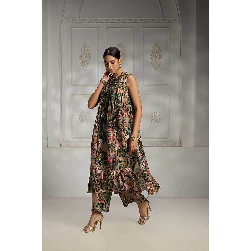 Rivaar by Rocky Star Beige Printed Kurta with Palazzo (Set of 2)