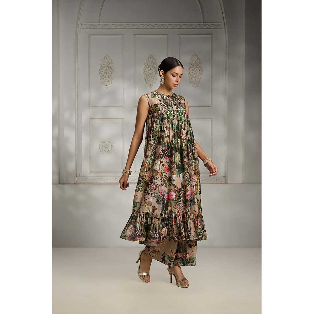 Rivaar by Rocky Star Beige Printed Kurta with Palazzo (Set of 2)
