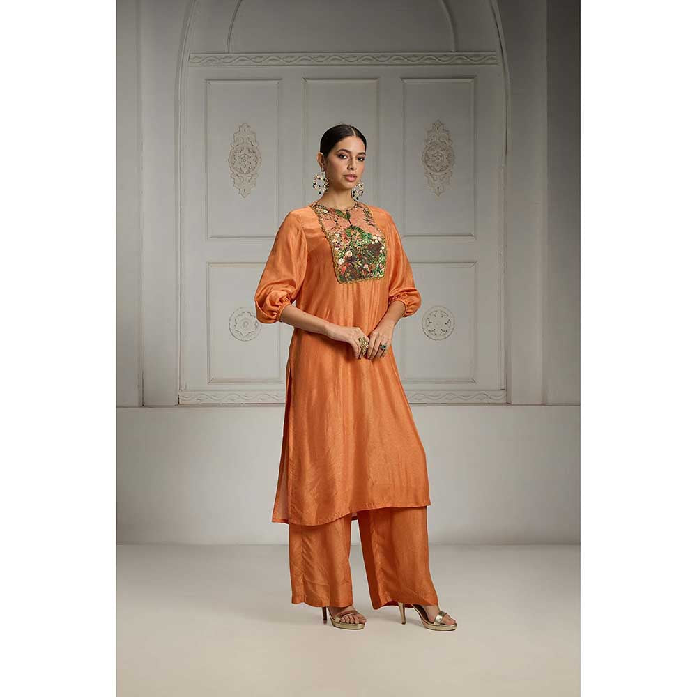 Rivaar by Rocky Star Orange Yoke Embellished Kurta