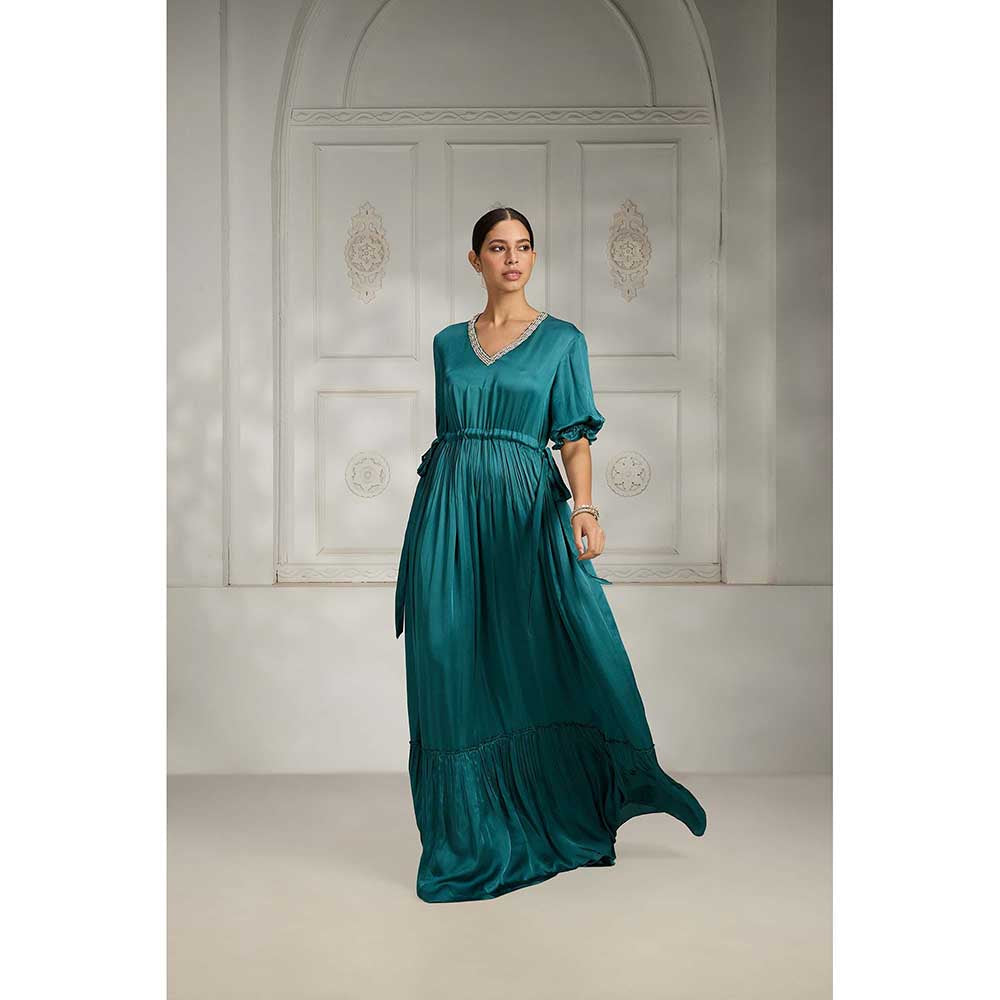 Rivaar by Rocky Star Teal V-Neck Gown