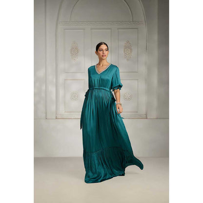 Rivaar by Rocky Star Teal V-Neck Gown