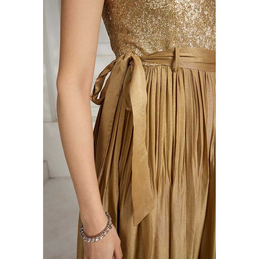 Rivaar by Rocky Star Brown Sequence Maxi Dress with Belt (Set of 2)