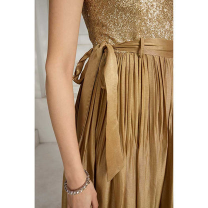 Rivaar by Rocky Star Brown Sequence Maxi Dress with Belt (Set of 2)