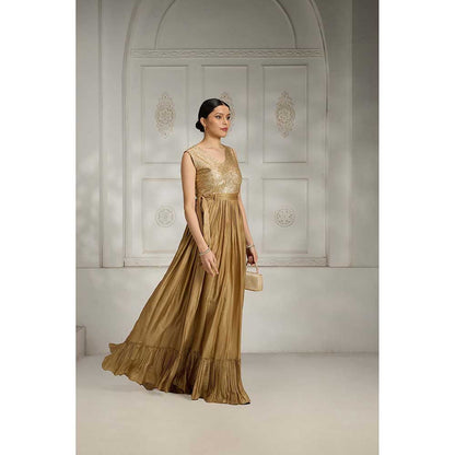 Rivaar by Rocky Star Brown Sequence Maxi Dress with Belt (Set of 2)