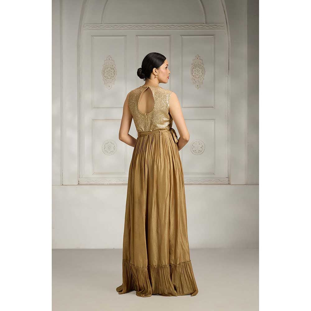 Rivaar by Rocky Star Brown Sequence Maxi Dress with Belt (Set of 2)