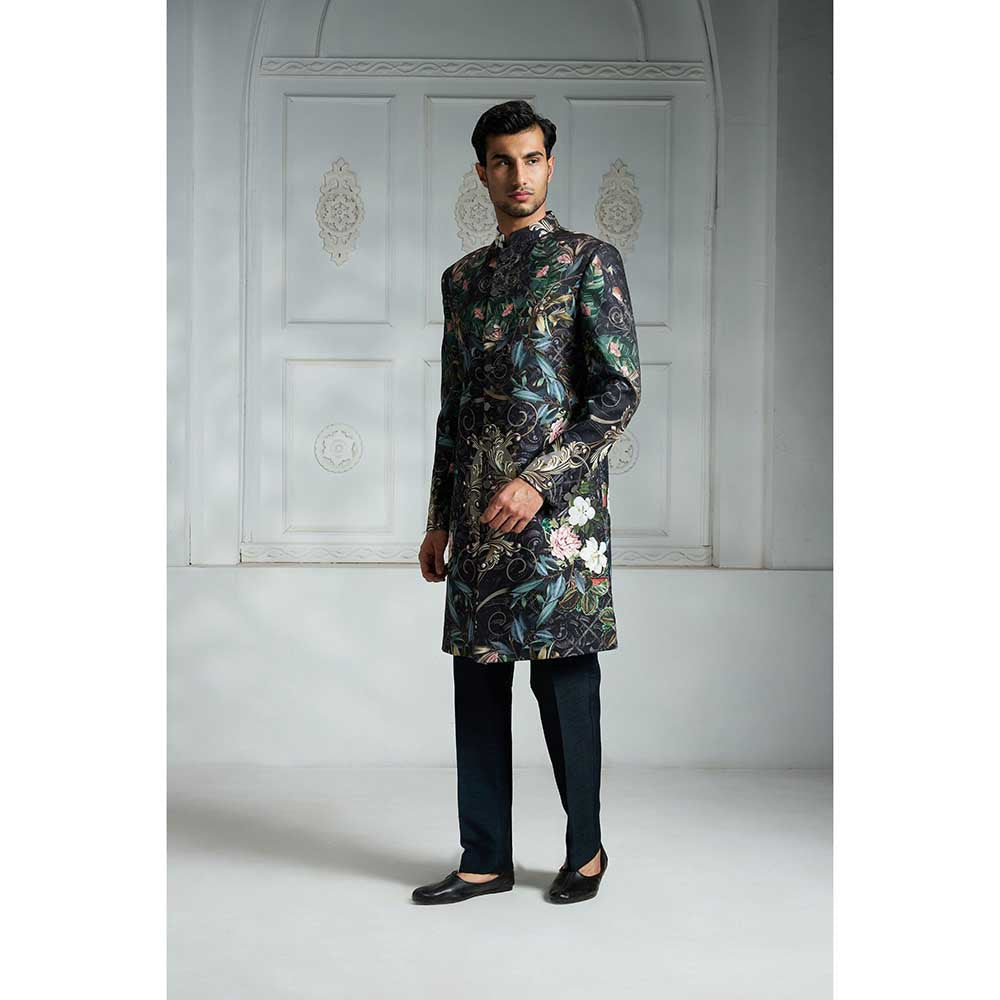 Rivaar by Rocky Star Black Printed Sherwani (Set of 2)