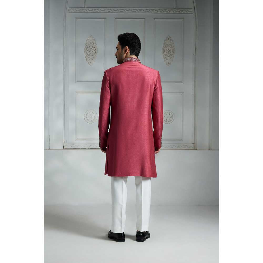 Rivaar by Rocky Star Solid Maroon Sherwani (Set of 2)