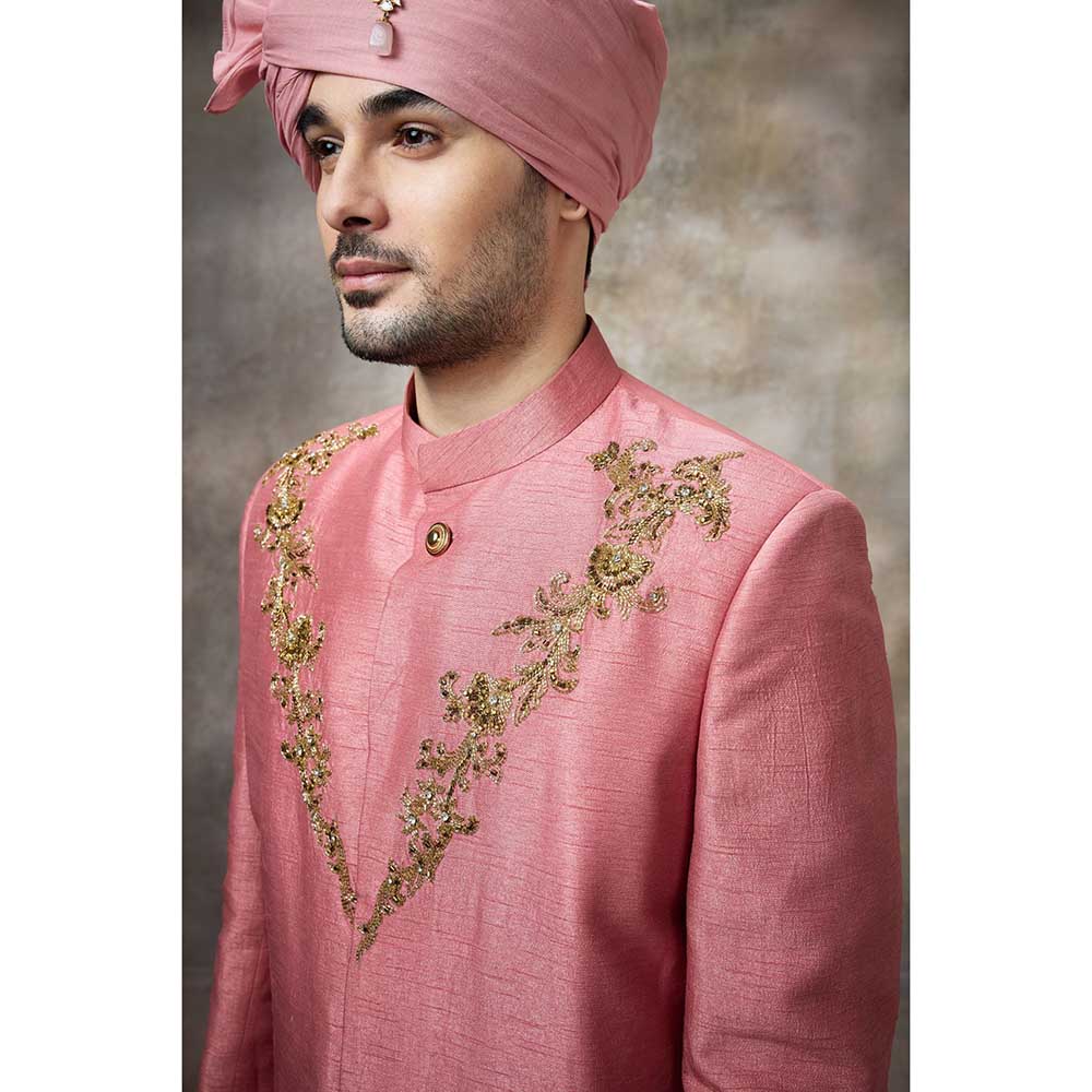 Rivaar by Rocky Star Pink Embroidered Sherwani (Set of 2)