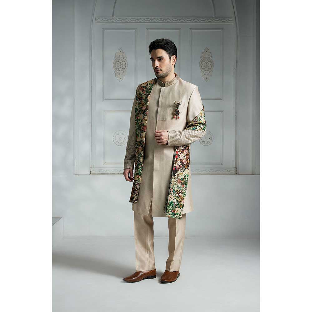 Rivaar by Rocky Star Ivory Embroidered Sherwani (Set of 3)