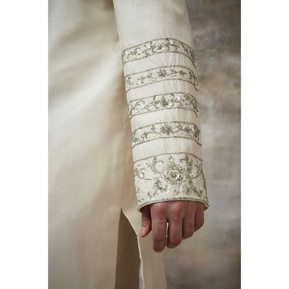 Rivaar by Rocky Star Ivory Sleeve Embellished Sherwani (Set of 2)
