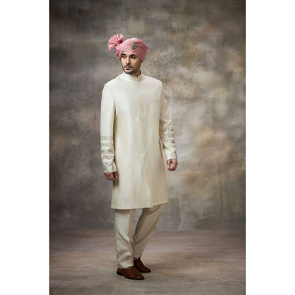 Rivaar by Rocky Star Ivory Sleeve Embellished Sherwani (Set of 2)
