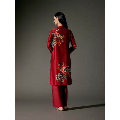 Rohit Bal Red Chanderi Print Kurta with Pant (Set of 2)