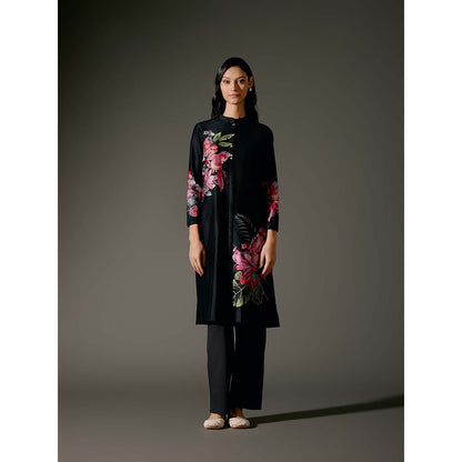 Rohit Bal Black Chanderi Print Kurta with Pant (Set of 2)