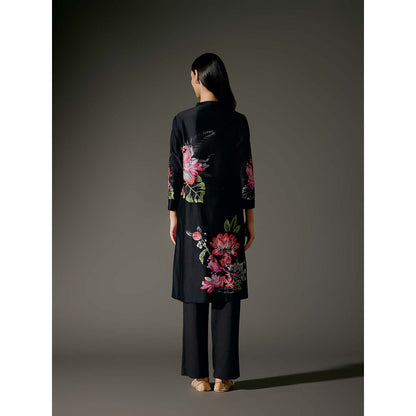 Rohit Bal Black Chanderi Print Kurta with Pant (Set of 2)